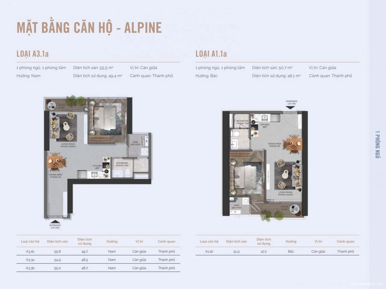 Layout căn hộ 1PN Eaton Park tháp A1
