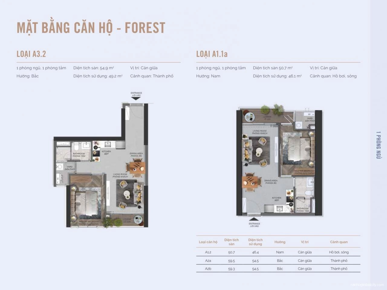 Layout căn hộ 1PN Eaton Park tháp A2