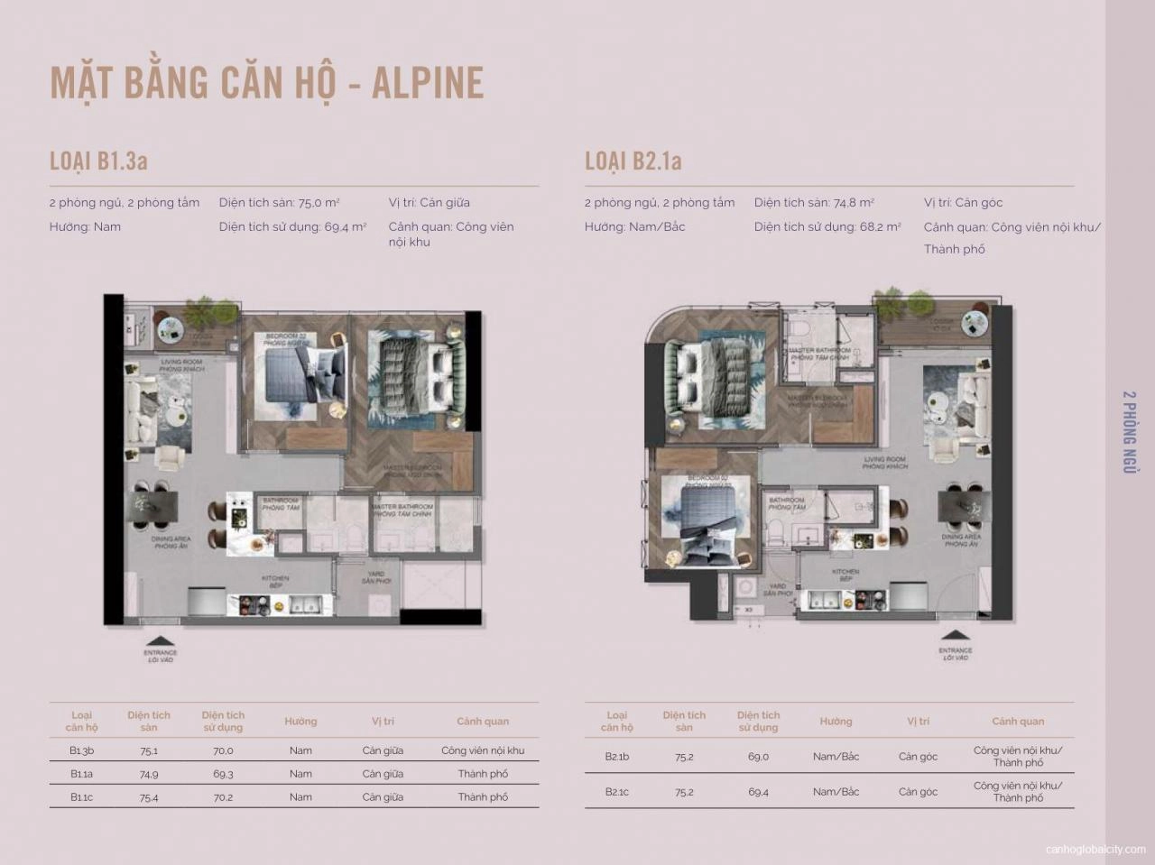 Layout căn hộ 2PN Eaton Park tháp A1