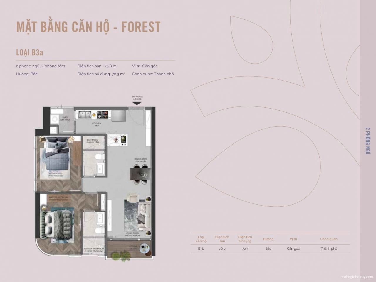 Layout căn hộ 2PN Góc Eaton Park tháp A2