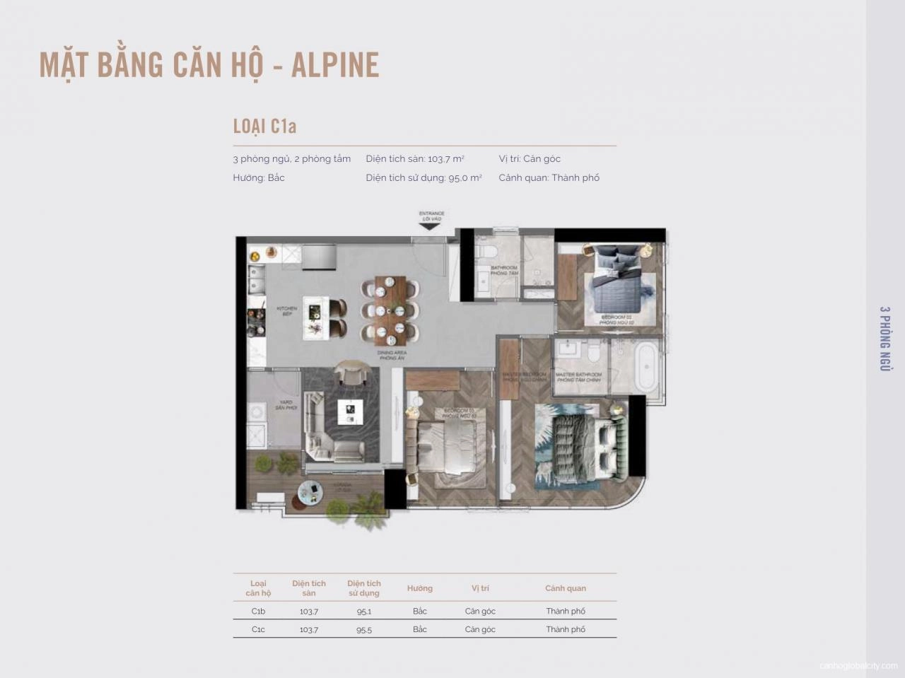 Layout căn hộ 3PN Eaton Park tháp A1