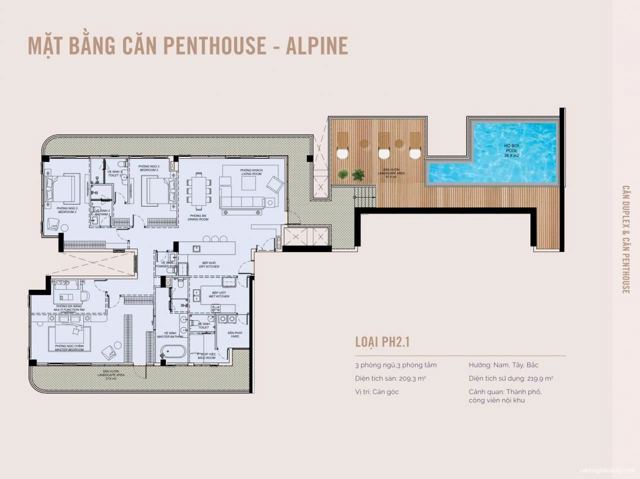 Layout Penthouse Eaton Park tháp A1