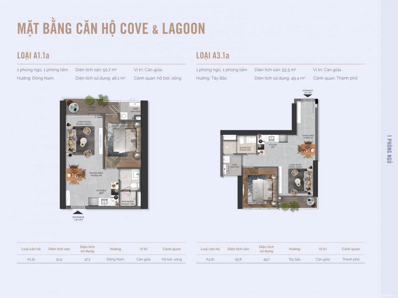 Layout căn hộ 1PN Eaton Park tháp A3, A4