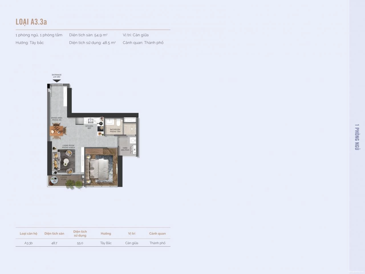 Layout căn hộ 1PN Eaton Park tháp A3, A4
