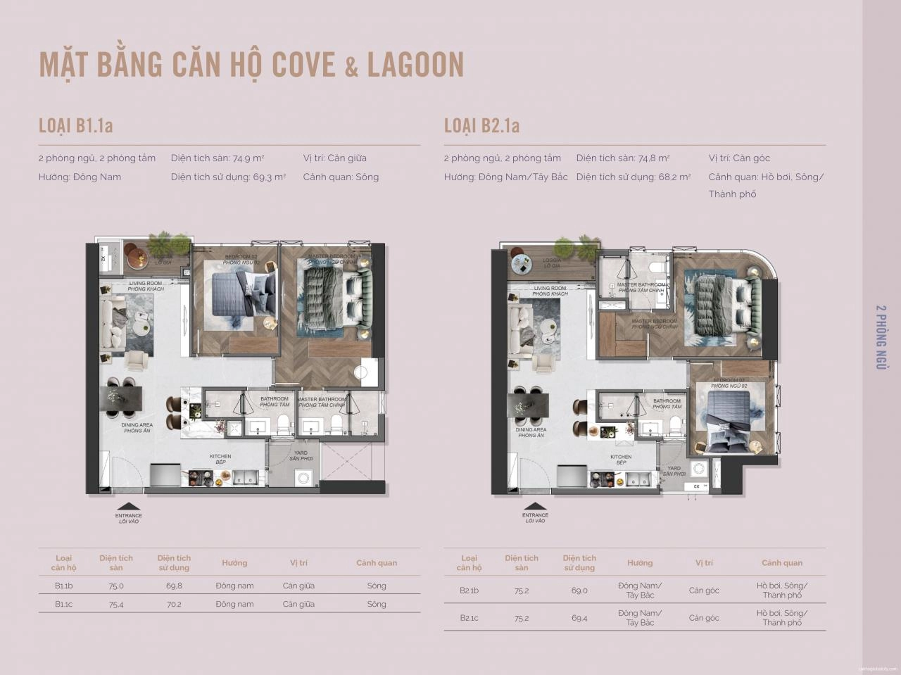 Layout căn hộ 2PN góc Eaton Park tháp A3, A4