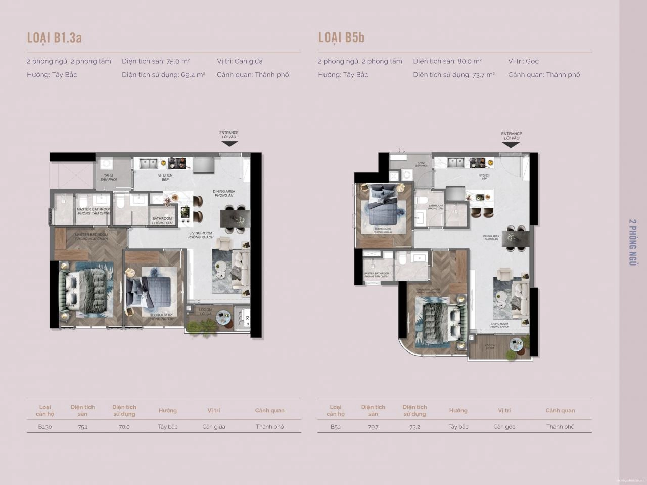 Layout căn hộ 2PN Eaton Park tháp A3, A4