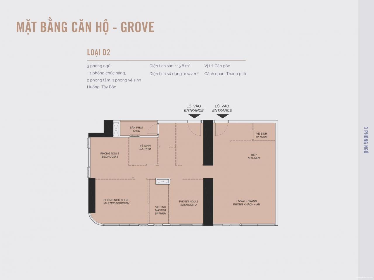 Layout căn hộ 3PN đặc biệt Eaton Park tháp A3, A4