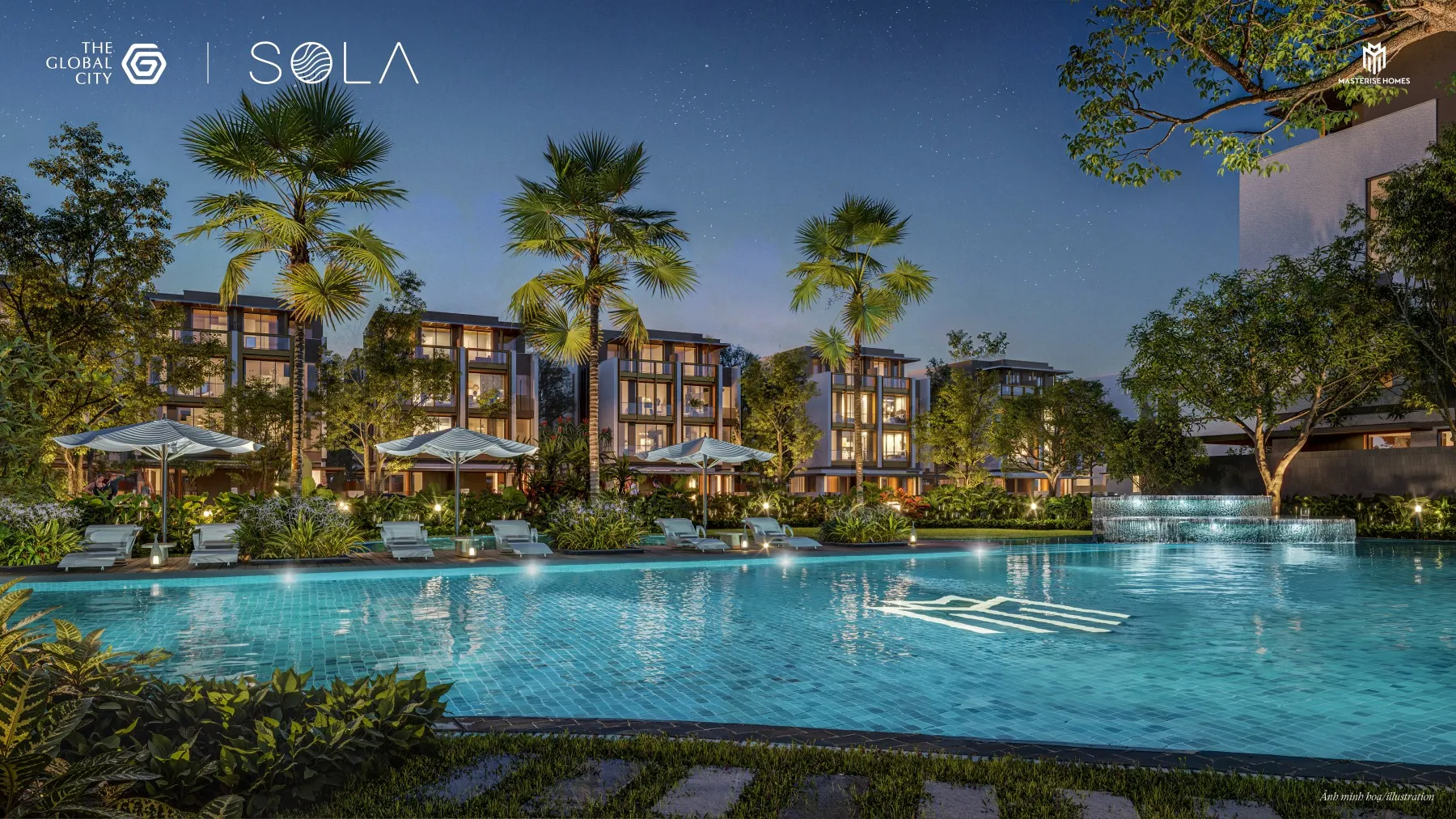 Phối cảnh biệt thự song lập SOLA The Global City mặt tiền kiến trúc